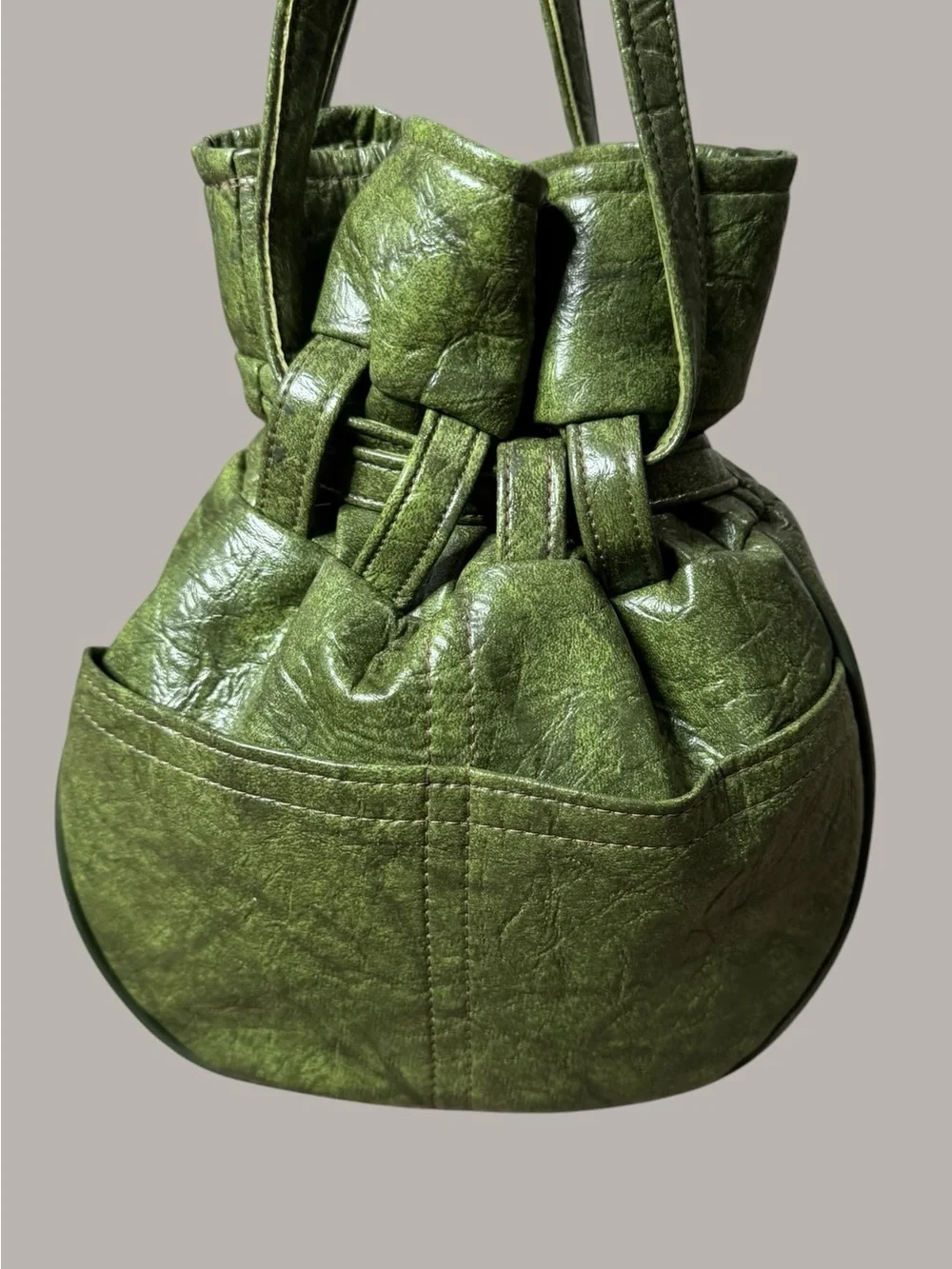 Olive Green Drawstring Bucket Bag